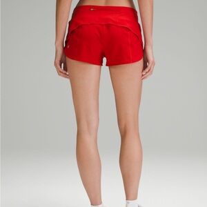 Red Lululemon speed up lined low rise shorts